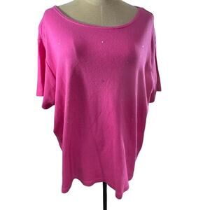 "Quaker Factory" Women's Top Tee Plus 1X Pink Embellished Bling Fairy Whimsy